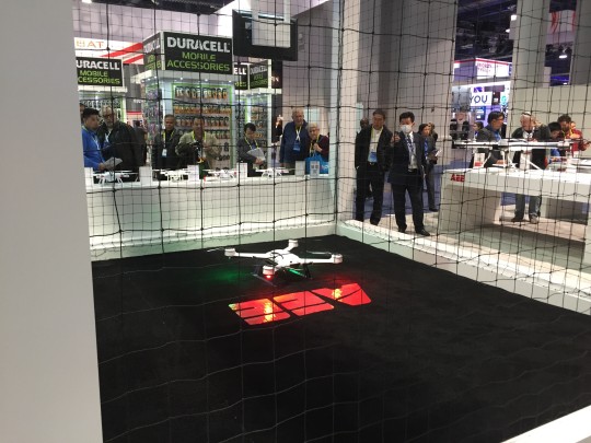 A quadcopter gets ready for a demonstration at CES 2016