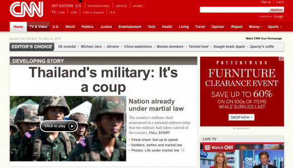 CNN Webpage With Thailand Coup Headline