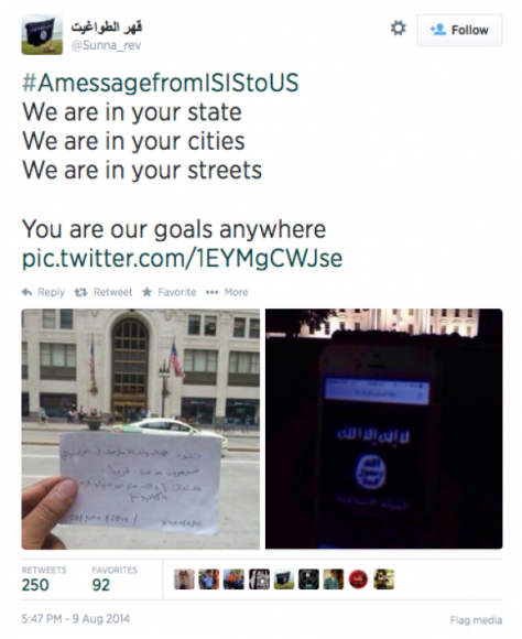 ISIS Tweets in Front of Chicago's Old Republic Building and the White House