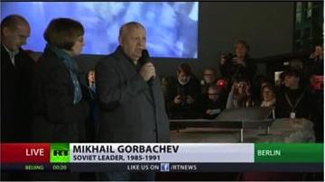 Mikhail Gorbachev Speaking to a Crowd at "Checkpoint Charlie"