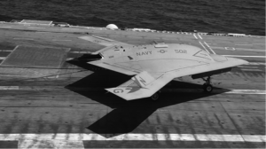 The X-47B Stealth Drone on the deck of the USS George H.W. Bush.