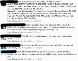 Facebook Reactions to Burger King Buying Tim Horton's