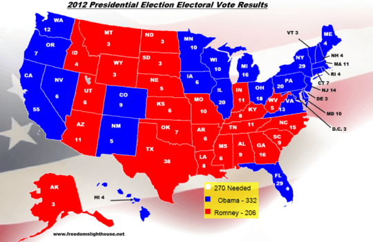 2012 Presidential Election Electoral Vote Results Map